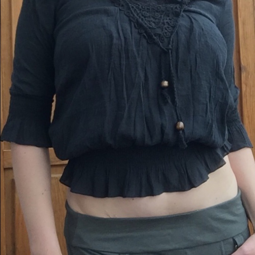Black peasant style crop top